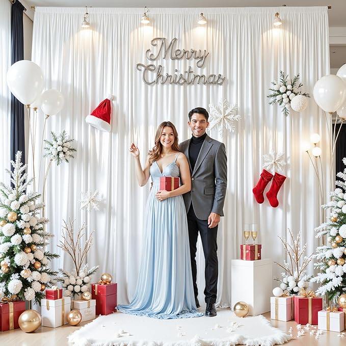 10x10 ft White Glitter Backdrop Curtain for Parties, Wrinkle Free Glitter Photo Backdrop Drapes 2 Panels 5x10FT Shimmer Back Drop Cloth for Wedding Birthday Baby Shower Photography Background Decor