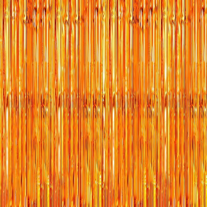 Crosize 2 Pack Foil Fringe Curtains Party Decorations, Orange Tinsel Curtain Backdrop for Parties, Door Streamers, Glitter Streamer Fringe Backdrop for Birthday Decoration
