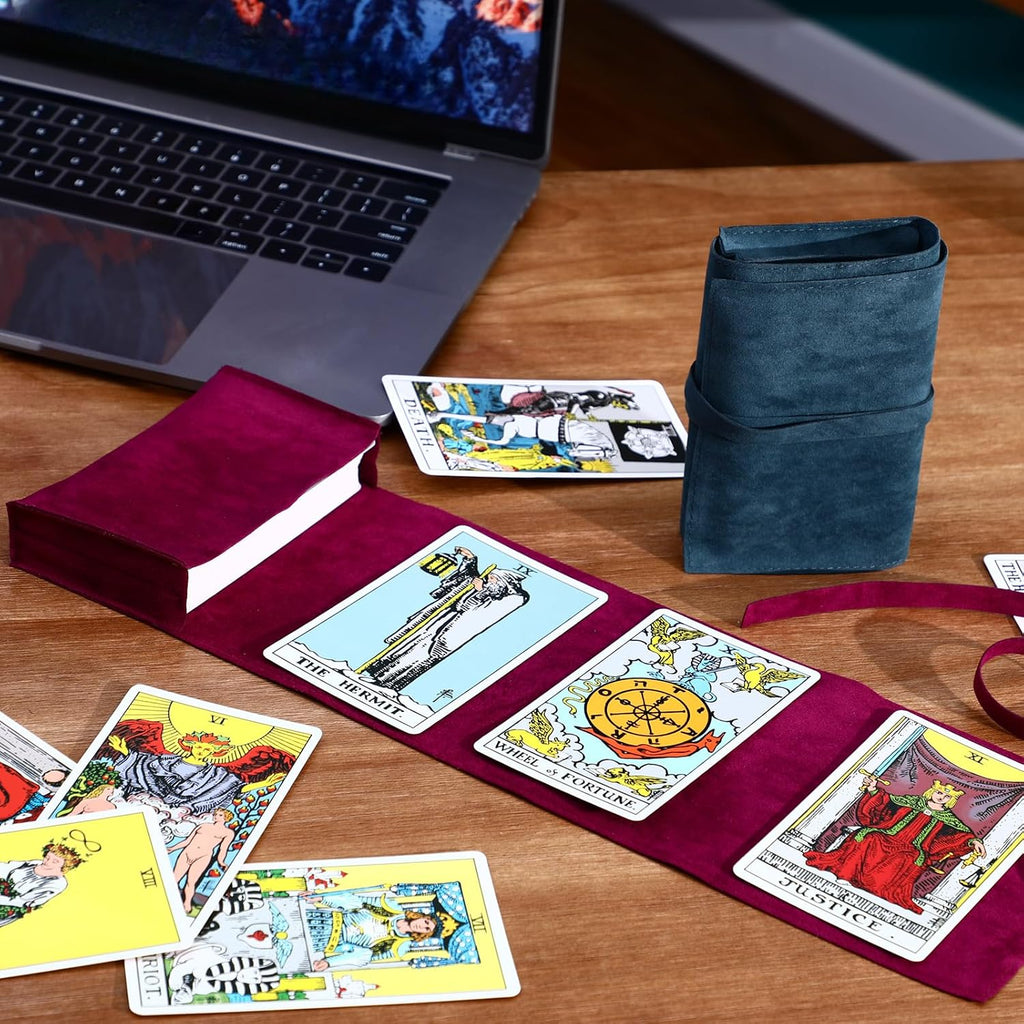 Zhengmy 2 Pieces Tarot Card Velvet Wrap Spread Cloth Pouch Bags Deck Storage Holder for Oracle Playing Cards