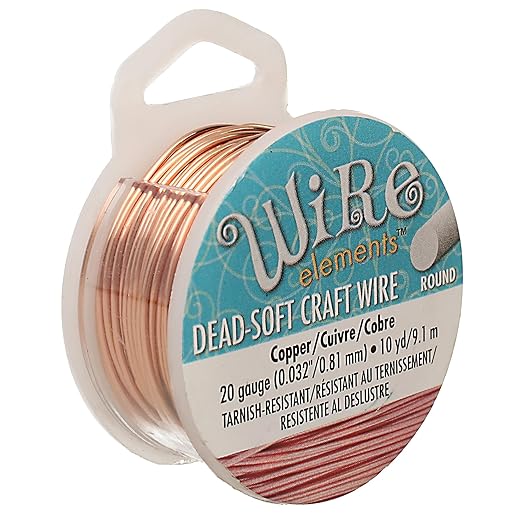The Beadsmith Wire Elements Craft Wire – Tarnish Resistant, Soft Temper, Round, Copper Color – 0.81mm, 20 Gauge, 10 Yard Spool – Jewelry Making, Wire Wrapping, Floral, & Other DIY Crafts