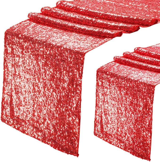 Eternal Beauty Red Table Runner for Wedding, 2PCS-12x108 Sequin Table Runner Decorations for Birthday Parties, Banquets, Graduations,Christmas