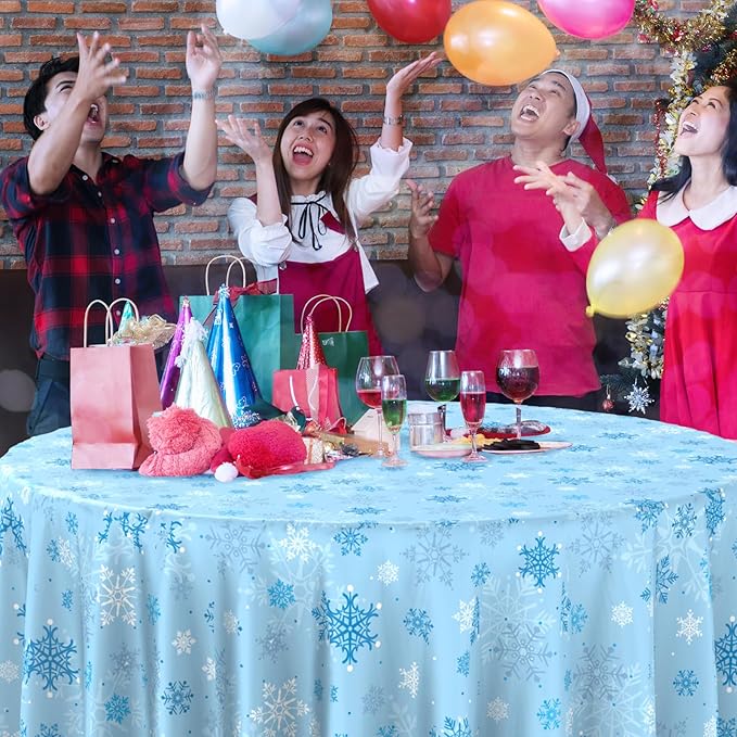 6Pcs Christmas Snowflake Plastic Party Tablecloth Decorations,Disposable Light Blue Snowflake Xmas Round Table Cover Backdrop for Winter Onederland Christmas Holiday Party Supplies,84 inch(Light Blue)