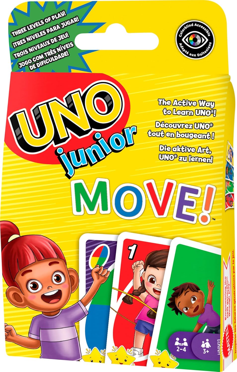 Mattel Games UNO Junior Move Kids Card Game with Action Rules for Family Night, Game Night, Travel, Camping and Party, UNO Cards