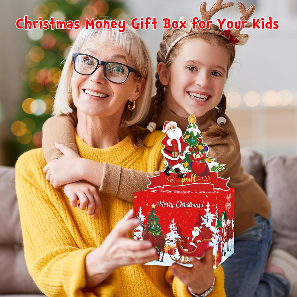 Christmas Party Gifts, Christmas Money Box for Cash Gift Pull, Surprise Money Holders for Cash with 50Pcs Transparent Bags, Fun Ways to Give Cash As A Present for Kids Adults