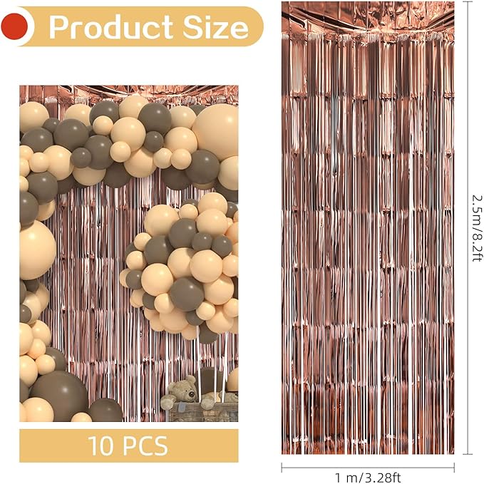 10 Pack Brown Backdrop Curtain 3.2ft x 8.2ft Metallic Tinsel Foil Fringe Curtains Photo Booth Background for Birthday Party Decoration Baby Shower Engagement Wedding Christmas Decoration (Brown)