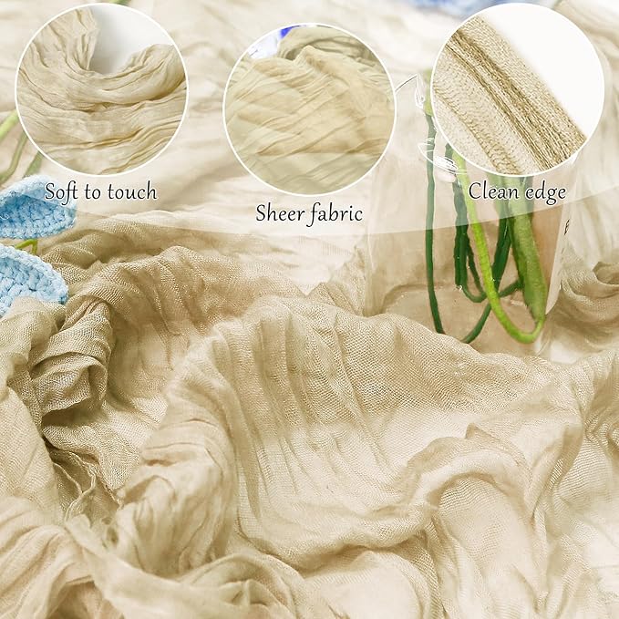 6-Pack Beige Cheesecloth Table Runners – 10FT (35x120 Inch) Boho Rustic Gauze Fabric Cheese Cloth Table Runner for Weddings, Baby Showers, Bridal Shower, Farmhouse & Birthday Party Decor