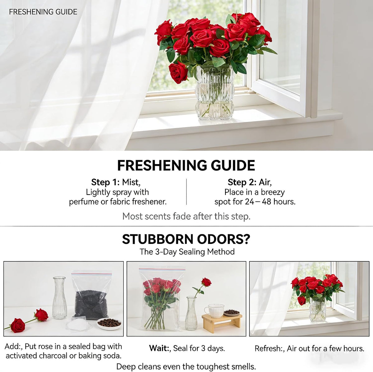 AmyHomie 48 PCS Red Roses, Velvet Realistic Fake Flowers w/Stems