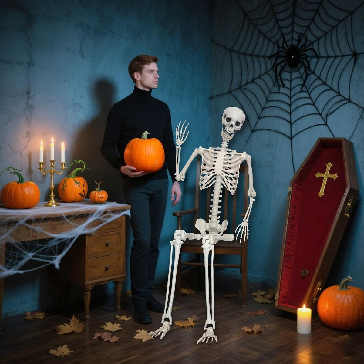 5.9Ft/180cm Giant Skeleton Poseable Skeleton Realistic Full Body Bones for Ha...