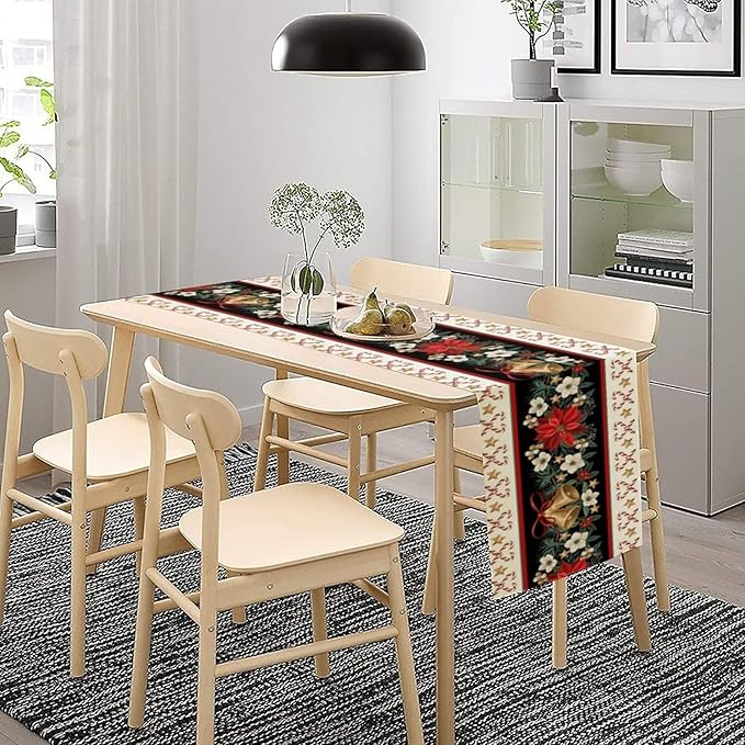 Christmas Table Runner, Xmas Holiday Seasonal Winter Table Cloth Kitchen Dining Table Decoration for Home Party Decor 13x70 Inch