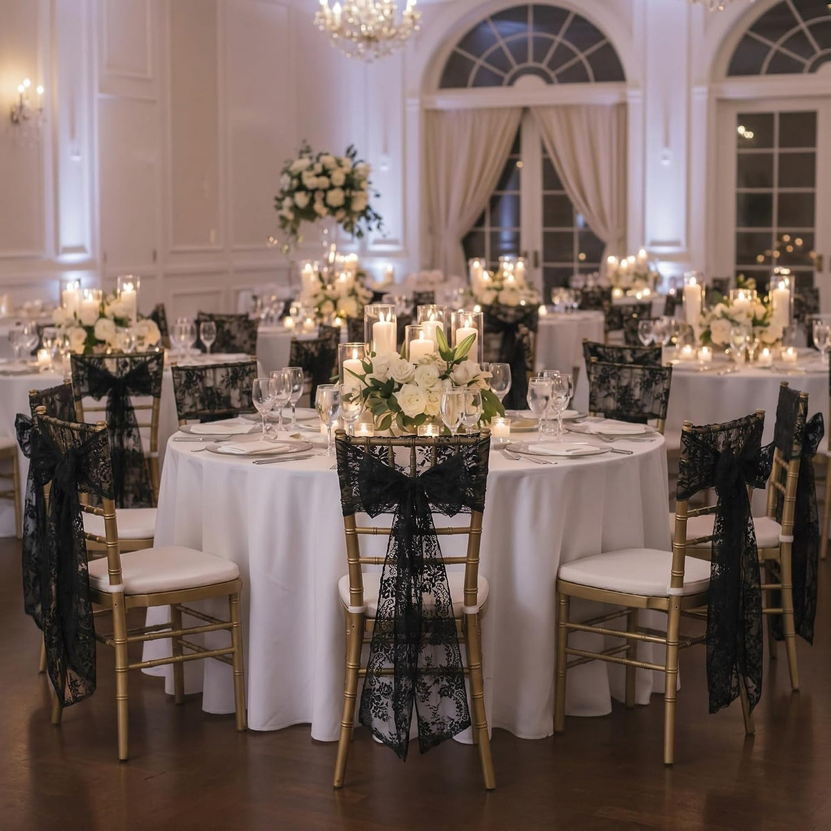 Remagr 6 Pcs Black Lace Table Runners 30" x 120" Floral Wedding Decor