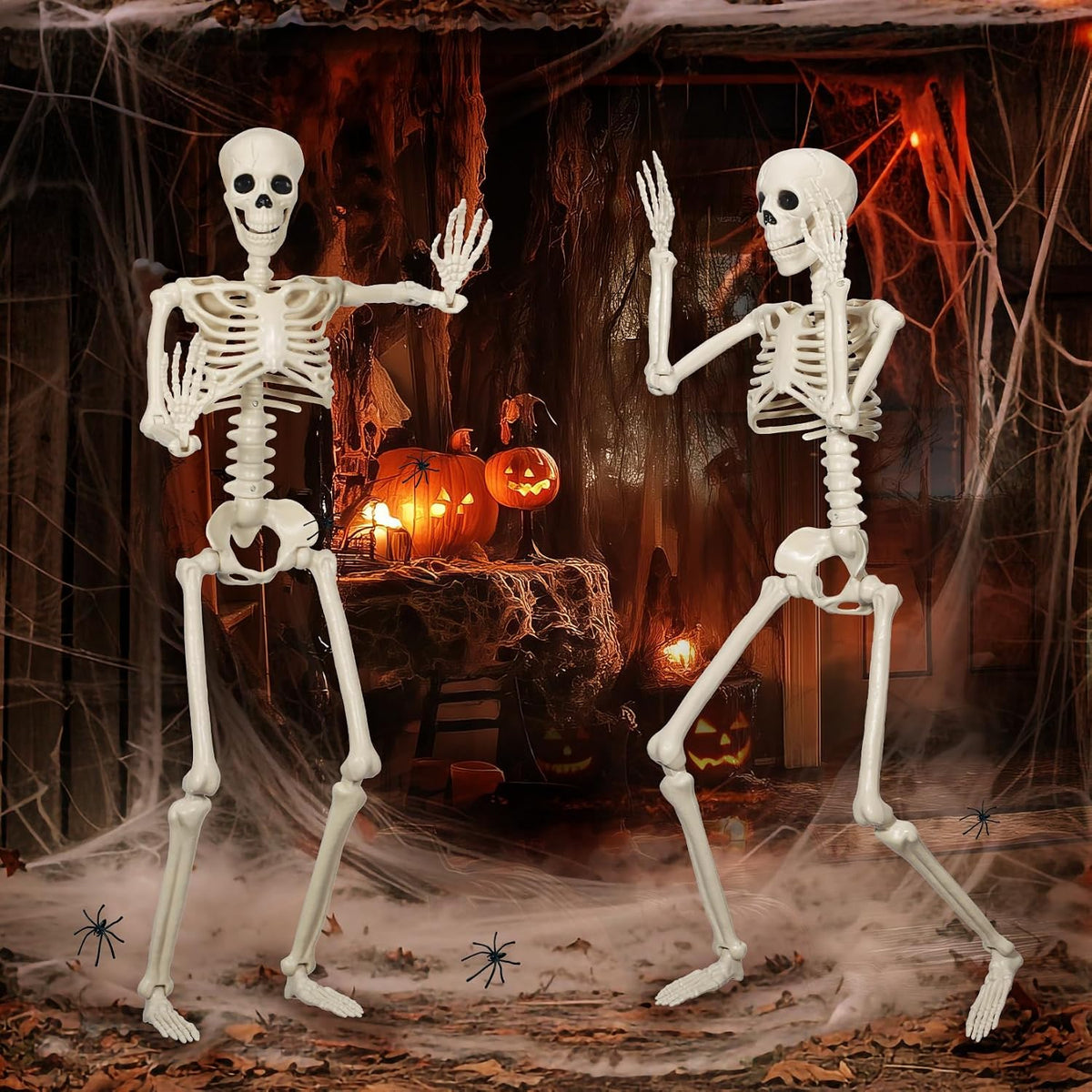 2 Pack 36" Skeleton Halloween Decorations,3Ft Plastic Posable Skeleton w...