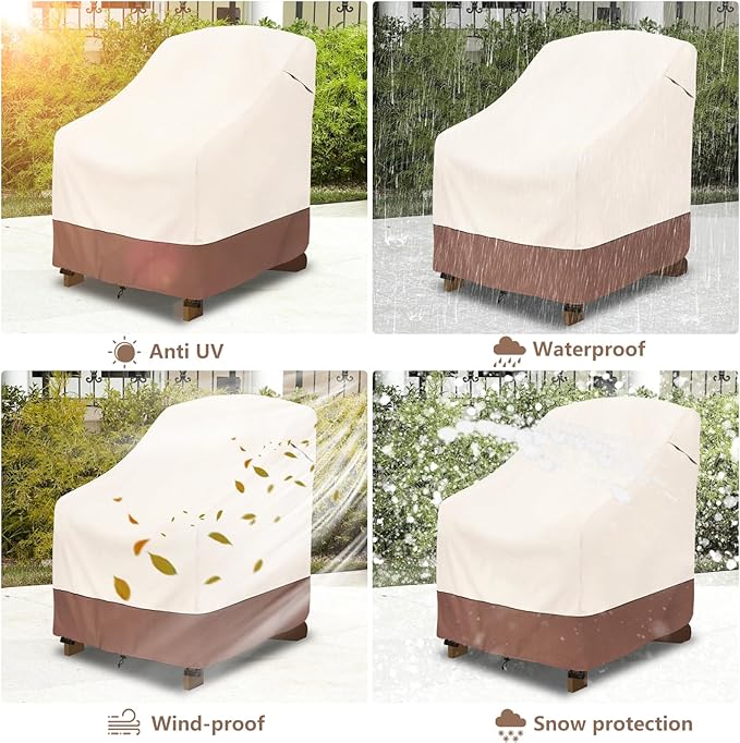 okcool Patio Adirondack Chair Cover 2 Pack,Waterproof Heavy Duty Outdoor Chair Covers,Patio Adirondack Chair Cover for Outdoor Chair,(30 W x 34 D x 36 H inches),Beige & Brown