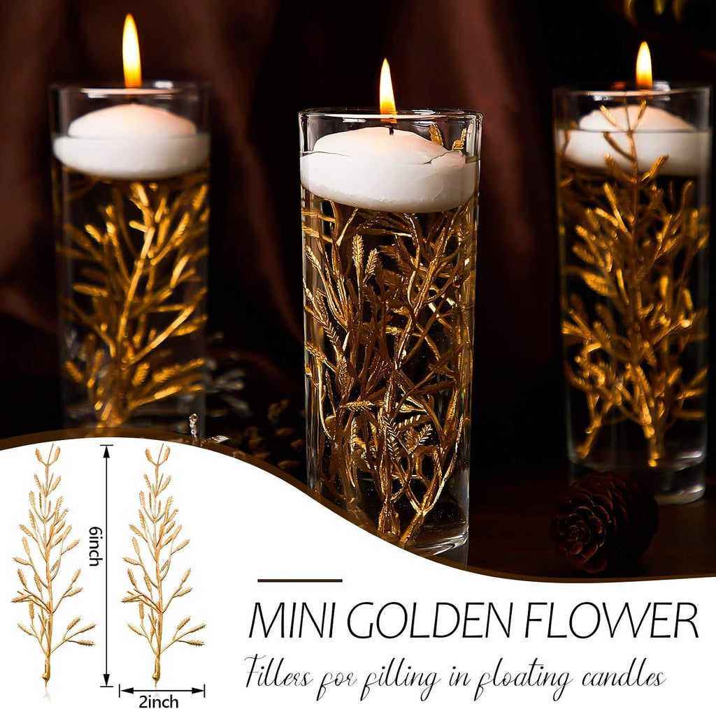 WILLBOND 50 Pcs Faux Flowers for Floating Candles Floating Flowers Vase Fillers for Centerpieces Mini Flower Filler Filling in Cylinder for Wedding Centerpiece Party Decor (Gold)