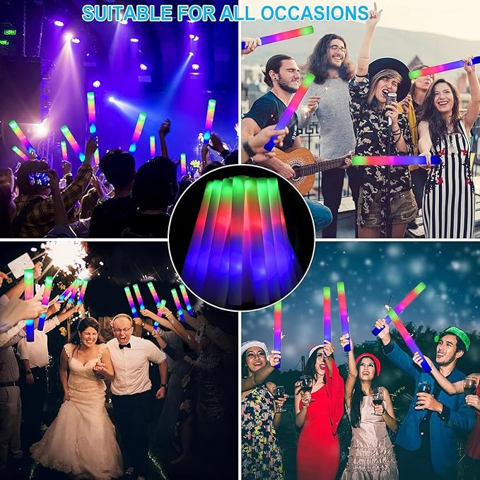 100 + 11 Pack Foam Glow Sticks Bulk Party Pack,Party Favors Supplies,3 Flashing Modes Glow In The Dark Party Supplies,Light Up Foam Sticks for Wendding Raves Camping Outdoor