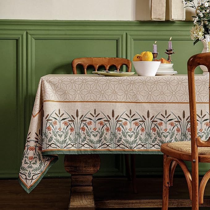 patdrea Designer Linen Light Brown Small Square Table Cloth,Vintage French Breathable Floral Tablecloth,Decor Table Cover for Kitchen Dining,Parties,Christmas,Thanksgiving,55"x55"-Cudillero
