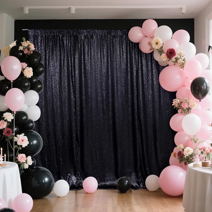 SquarePie Sequin BackdropLess See Through Thick Background Glitter Curtain for Halloween Party 6FT x 8FT Black