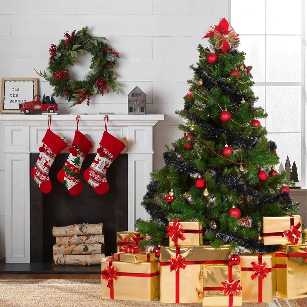 150 ft black tinsel garland - holiday tinsel showing dimensions