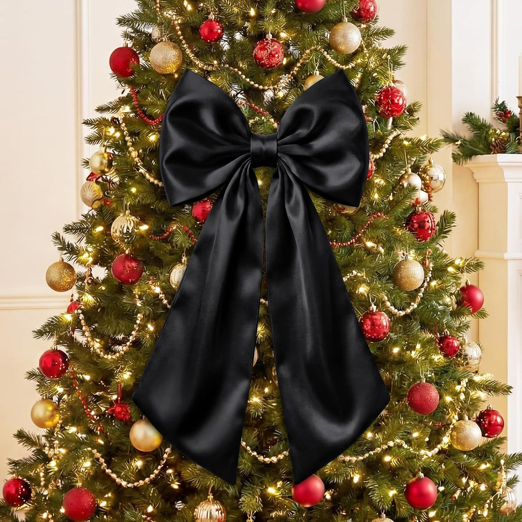 Suncalla 3 Pcs Large Black Bow Decor - 24 x 12 in Big Satin Bows Hanging Wall Decors for Crib Skirt Nursery Bedding Wedding Room Birthday Bridal Shower Christmas Fireplace Party Supplies