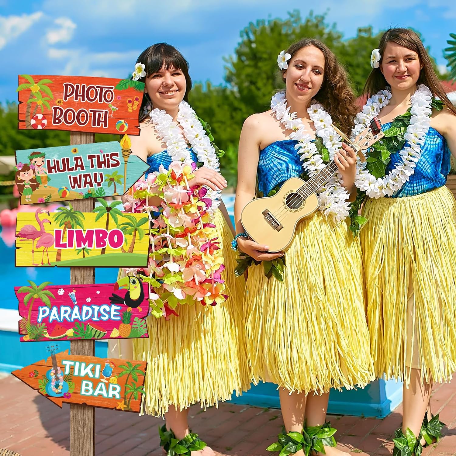 20 Pieces Luau Party Decorations Hawaiian Party Welcome Sign Summer Tropical Party Direction Signs for Fiesta Hawaiian Luau Tiki Themed Birthday Wedding Party Supplies with 2 Sheet Stickers