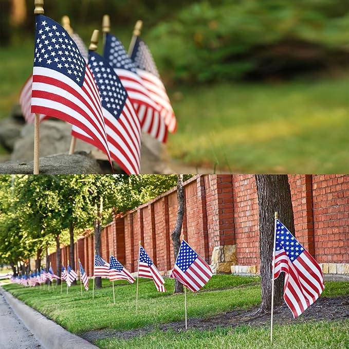 200pcs Small American Flags on Stick, Handheld 4 x 6 Inchs Mini American Flags with Kid-Safe Golden Spear Top, US Flags for 4th of July Decorations Outdoor, Independence Day Decorations