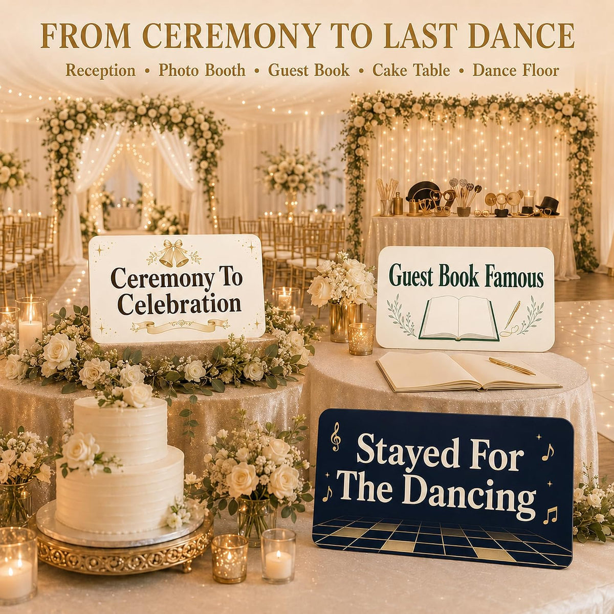 64 Designs Wedding Photo Booth Props, 32 Double-Sided Selfie Signs