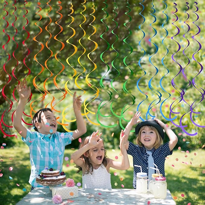36 Pcs Rainbow Hanging Swirl Decorations Colorful Felt Swirl Streamer Spiral Ceiling Decorations Garland for Birthday Wedding Bridal Shower Baby Shower Carnival Fiesta Festival Party Supplies