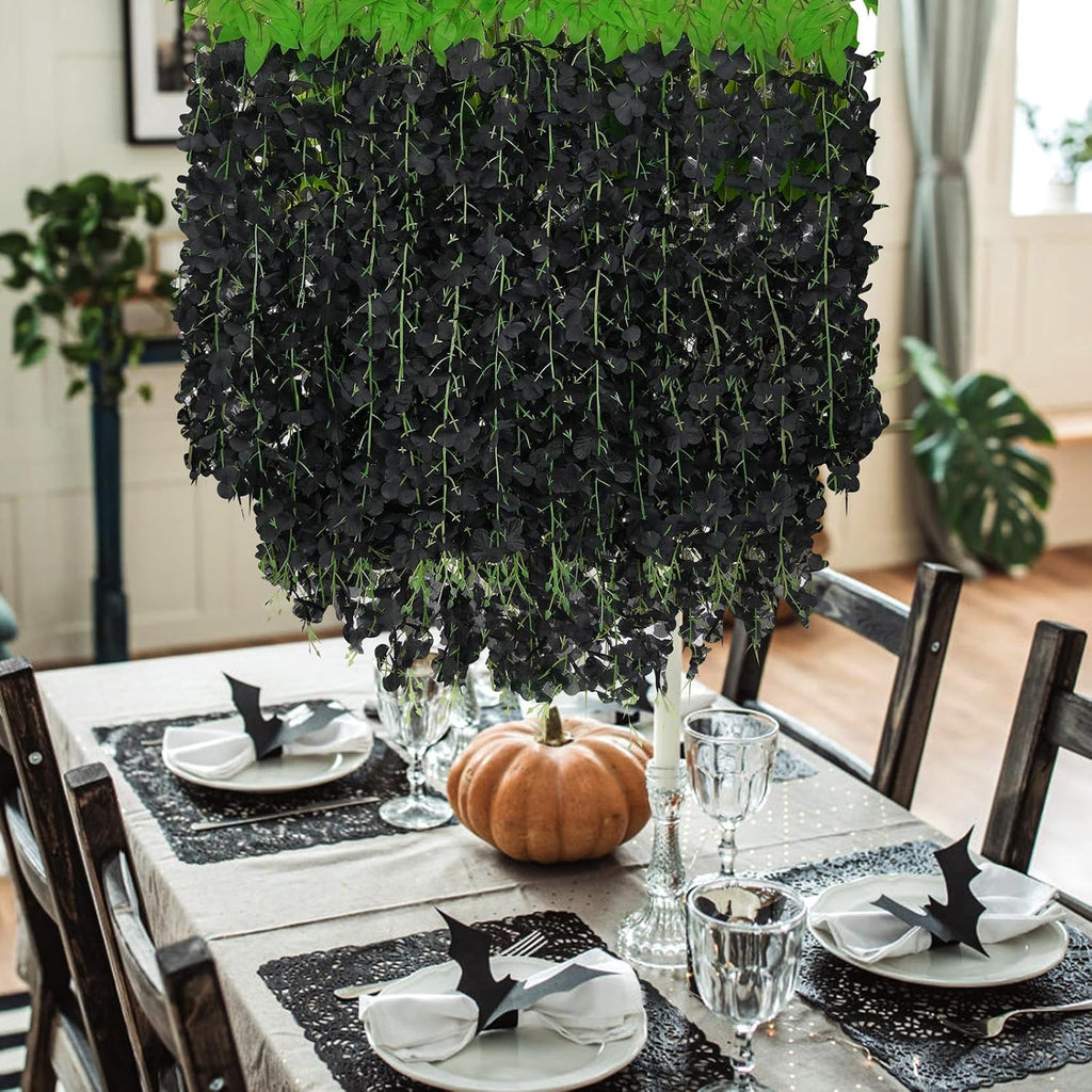 wisteria hanging flowers, black artificial flowers, package contents