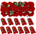 Wedding Arch Flowers 12PCS Artificial Red Wedding Arch Flowers, Faux Floral Panels with Green Leaves, Realistic Flower Swags for Wedding Ceremony Backdrop, Party, Table & Home Decor