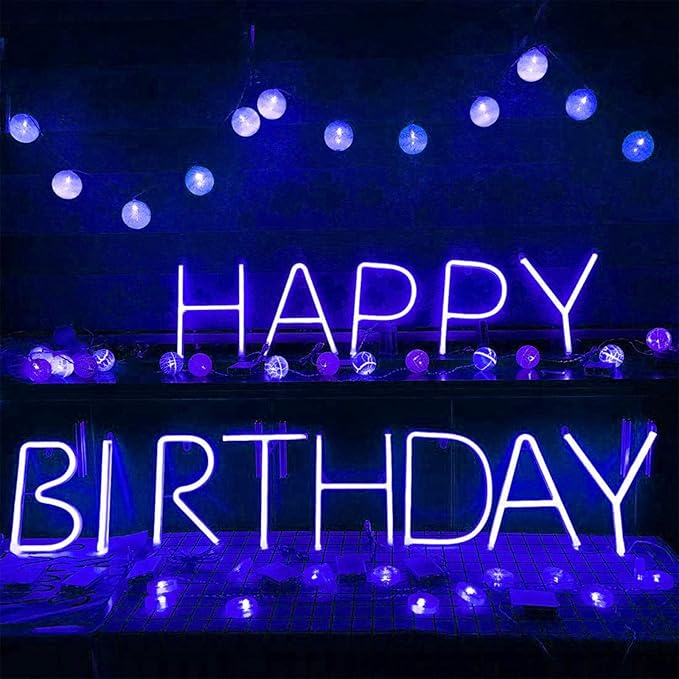 LED Blue Neon Letter Signs Night Light Battery or USB Operated LED Marquee Letters Neon Art Decorative Lights Wall Decor for Children Baby Room Christmas Wedding Party Decoration (W)