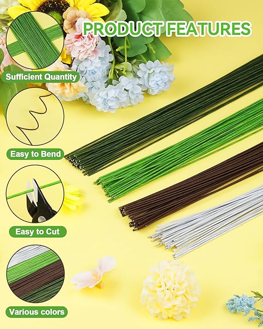 100 PCS FIVEIZERO 26 Gauge White Floral Wire Stems for Artificial Flower Making,Florist Wire,Flower Wires for Crafts,Alambre para Flores for Wreaths, Flower Arrangements and DIY Projects