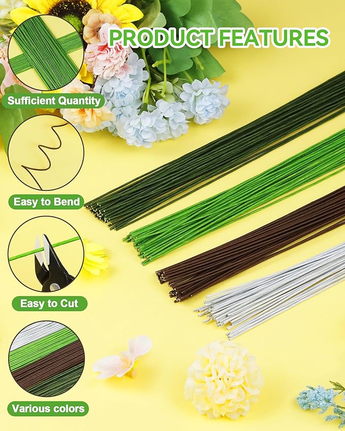 100 PCS FIVEIZERO 26 Gauge Beown Floral Wire Stems for Artificial Flower Making,Florist Wire,Flower Wires for Crafts,Alambre para Flores for Wreaths, Flower Arrangements and DIY Projects