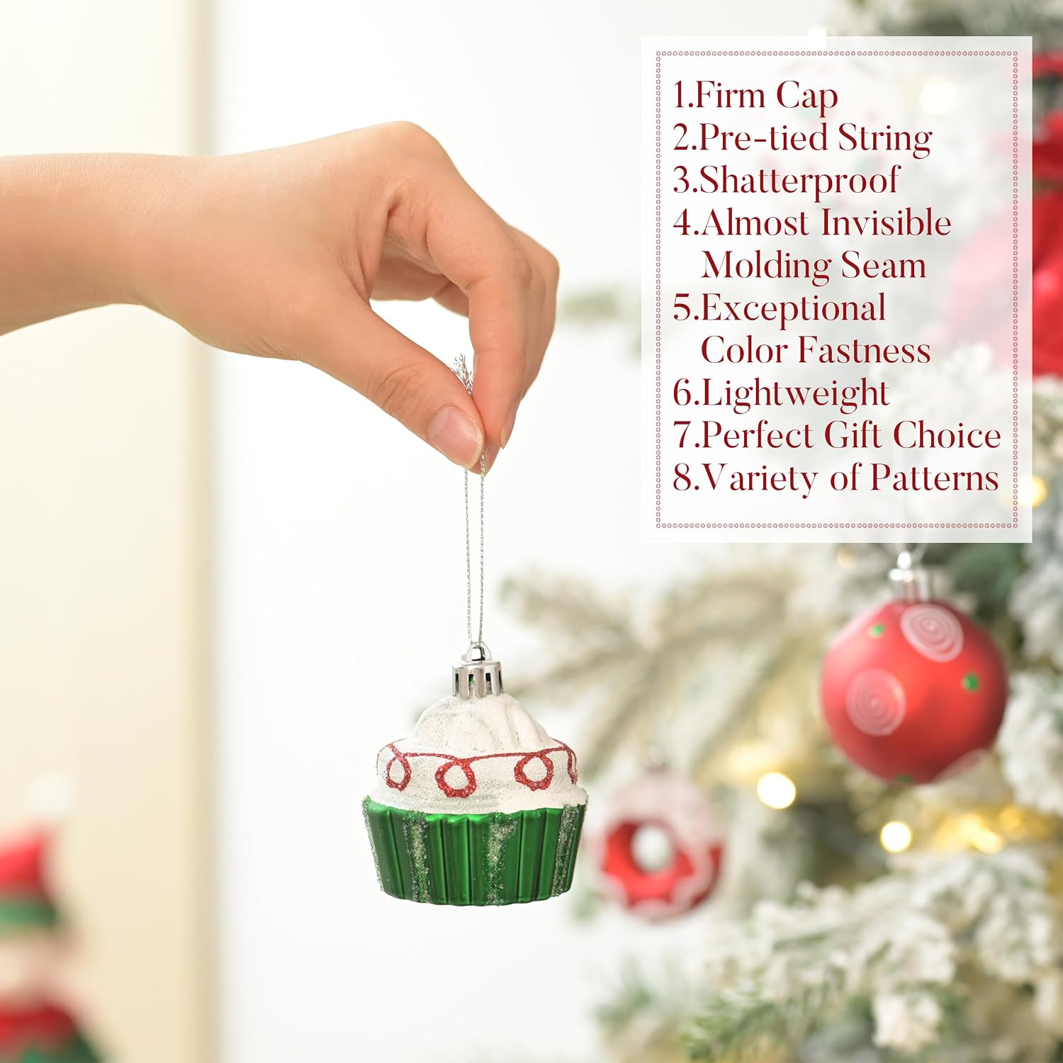 Valery Madelyn Christmas Tree Ornaments Set, 16ct Candy Cane Red Green White Shatterproof Christmas Tree Decorations Bulk, 2.36 Inch Decorative Hanging Ball Ornament for Xmas Trees Holiday Decor