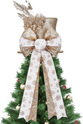 Poen Christmas Tree Topper Hat Shiny Sequins Top Hat with Bow Lengthened Ribbon Tree Topper Santa Christmas Decorations for Xmas Gift Ideas Holiday Winter Party Ornament Supplies(Gold)