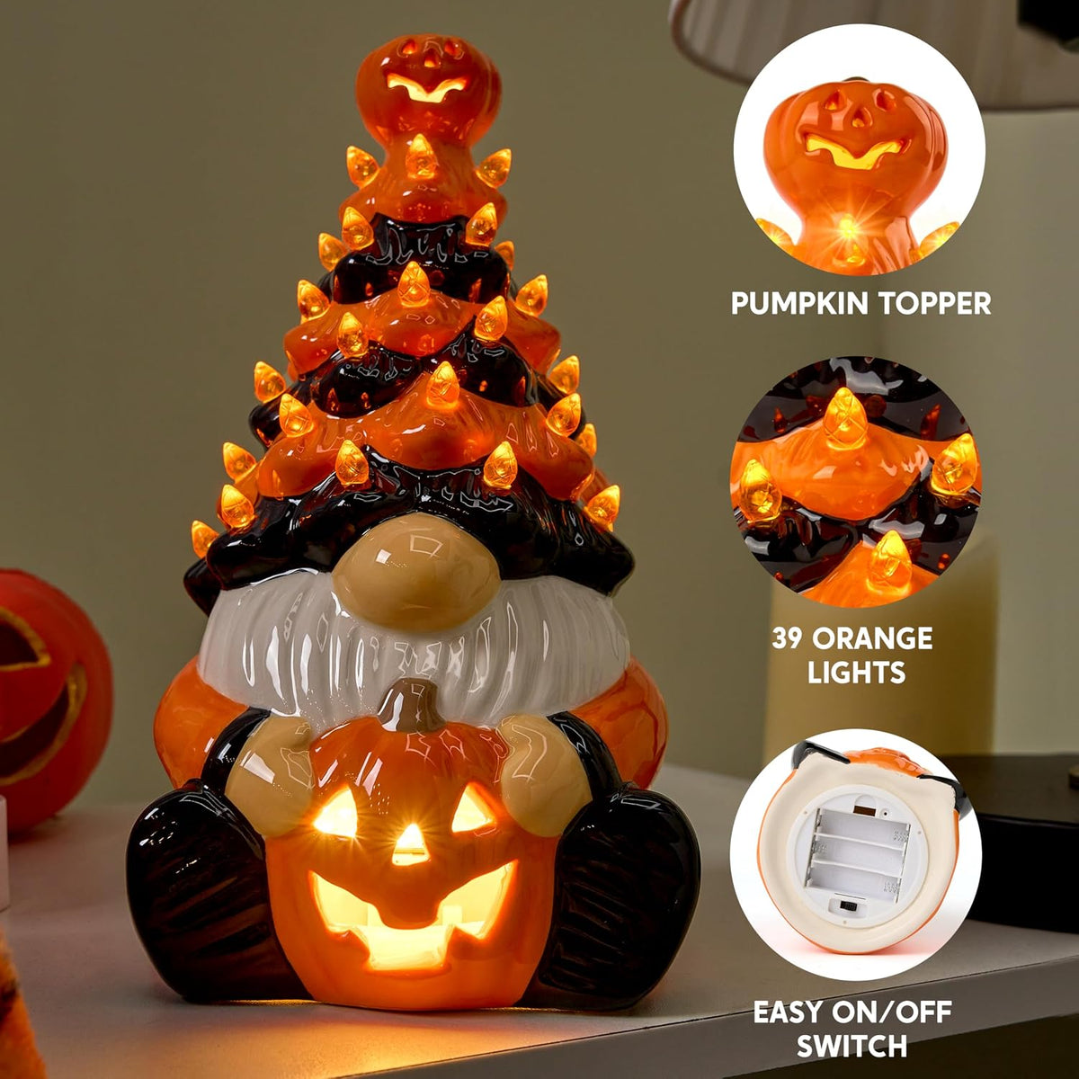 Joiedomi 8.5 inch Tall Halloween Decoration Pumpkin Gnome Ceramic Tree with B...