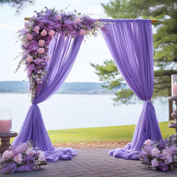 10ft x 10ft Purple Backdrop Curtains, Wrinkle-Free Sheer Chiffon Fabric Photo Backdrop Drapes for Wedding Arch Party Ceremony Stage Photography Decorations