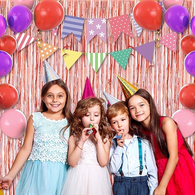 6 Pack Rose Gold Foil Fringe Curtains Backdrop, 3.28 x 8.2 Ft Metallic Streamers Tinsel Curtains Background for Photo Booth, Birthday, Weddings, Carnivals, Graduation, Themed Party Decorations