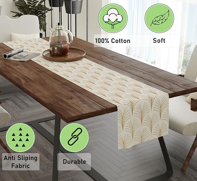 Ruvanti 100% Cotton Table Runner 108 Inches Long, Non-Slip, Stain Resistant, Washable & Reusable Table Runners Perfect for Wedding, Parties, Christmas, Holiday, in-Door use - Luminous