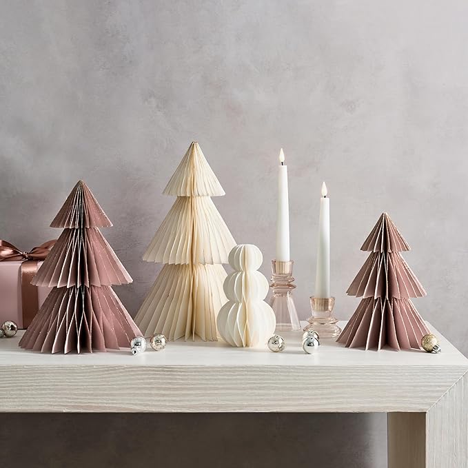 LampLust Pink Tree, 2 Pack Honeycomb Paper Trees 10 & 12 Inch, Pink Decorations, Winter Wonderland & Enchanted Forest Decorations Indoor, Home Table Top Decor, Table Centerpieces