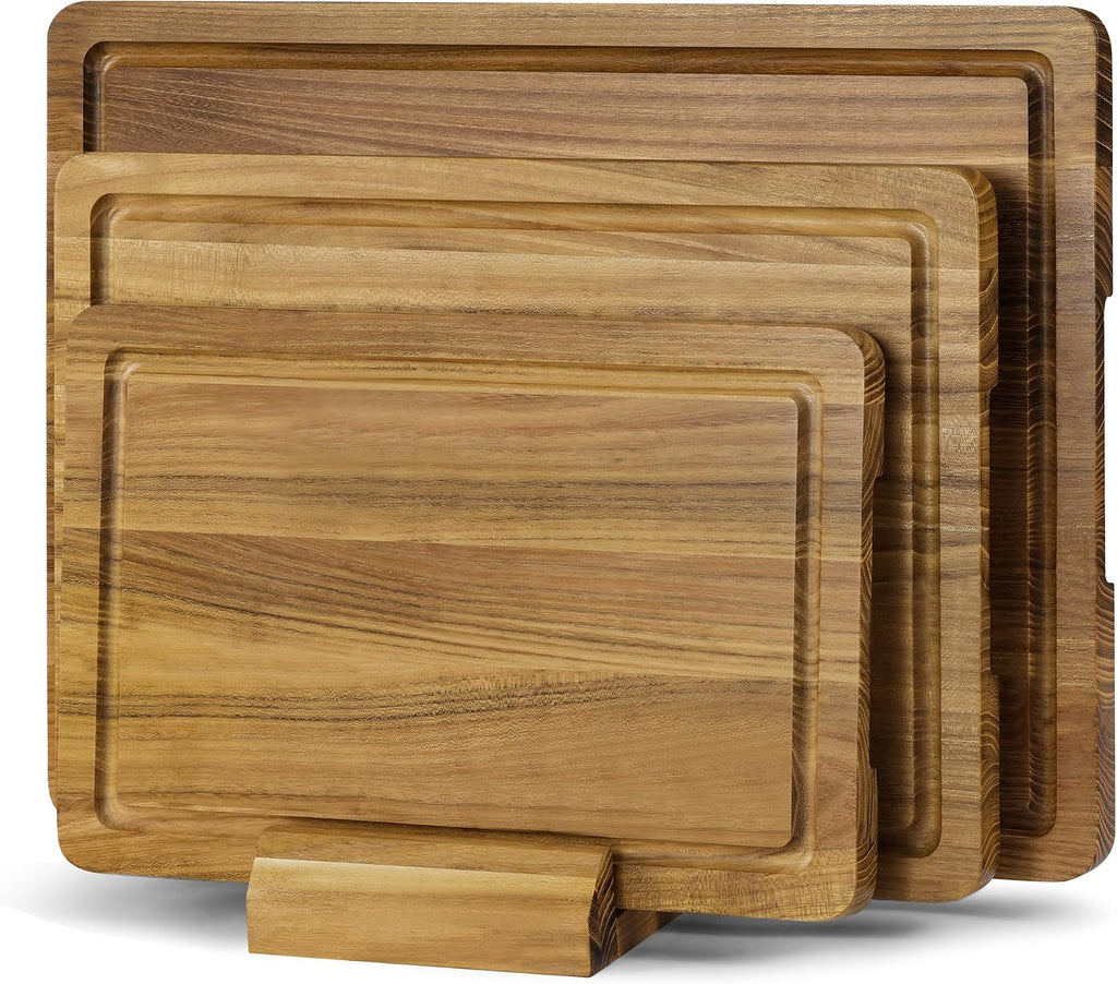 teak cutting board set for kitchen, 3 pack, main product view