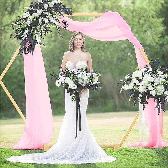 PARTISKY 10x7ft Pink Chiffon Backdrop Curtains, Wrinkle-Free Sheer Fabric Photo Drapes for Wedding Ceremony Arch Birthday Baby Shower Photography Stage Decor 5x7ft, 2 Panel