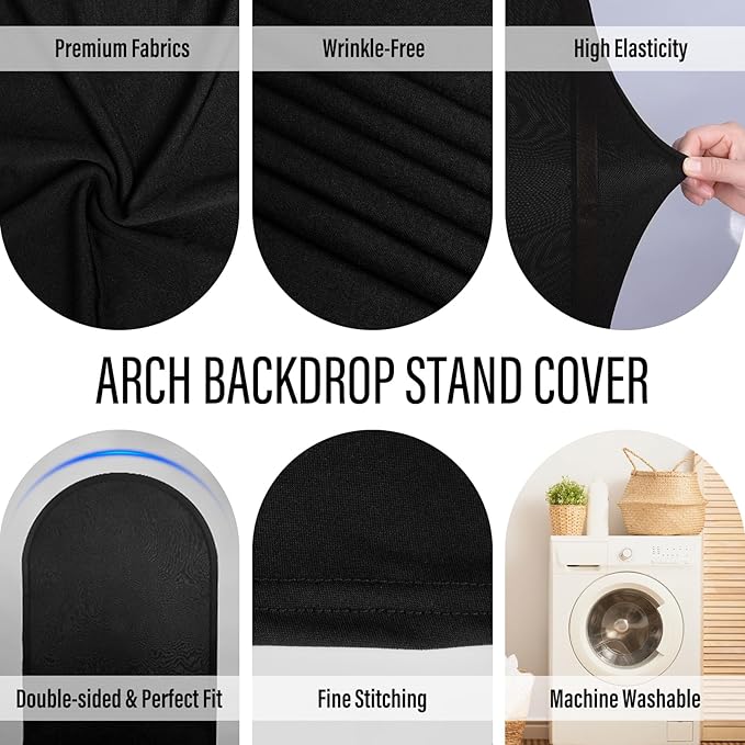 LEBENGURU Upgraded 7.2FT Wedding Arch Cover, Black Spandex Fitted Arch Backdrop Cover, Round Top Chiara Stand Covers for Birthday Party Baby Shower Banquet Balloon Décor