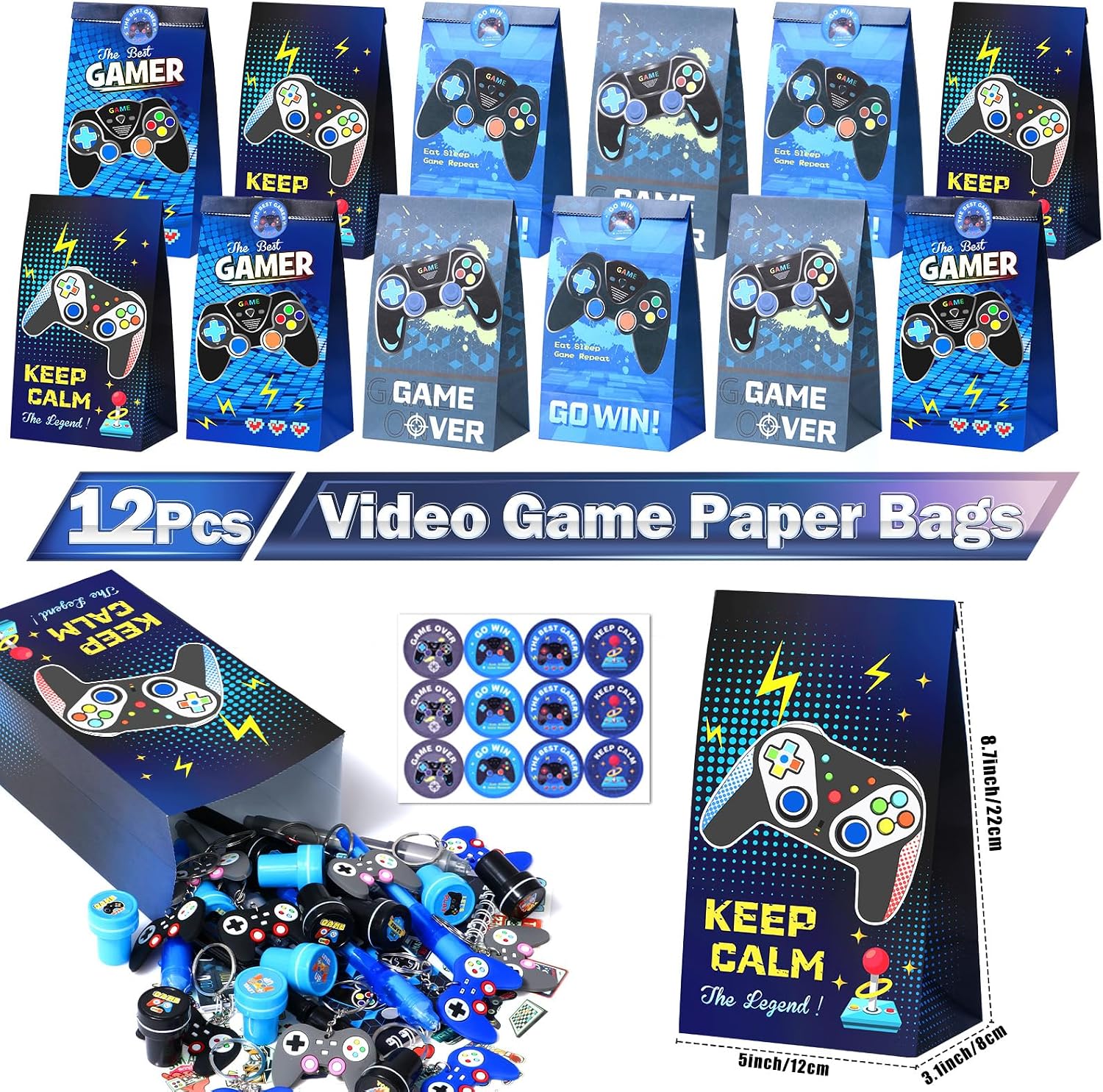 84Pcs Video Game Party Favors Birthday Supplies Kids Boys Invisible Ink Pen Notebook Silicone Bracelet Stamper Tattoo Sticker Gaming Toy Gift Bag Goodie Bag Stuffers Gamer Party Favors