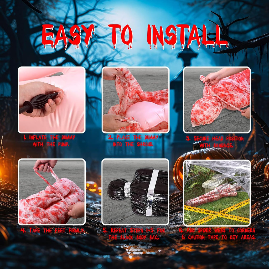 2 packs 6ft dead body bags hanging corpse, front angle view