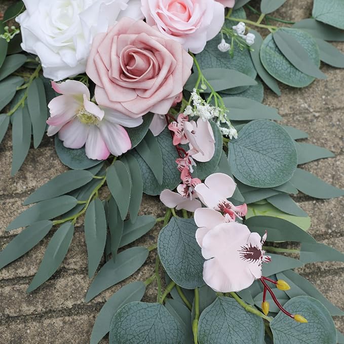 ponatia Artificial Wedding Arch Flowers (Pack of 2), Dusty Rose Wedding Flowers for Wedding Welcome Signs Floral Decorations and Wedding Reception Ceremony Decor (Dusty Rose & Pink & Ivory)