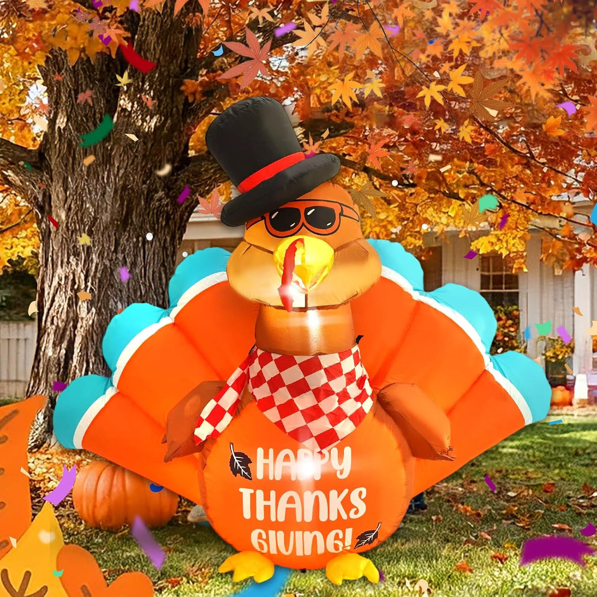 hzgdejtg 6ft thanksgiving turkey outdoor inflatable decoration, built-in, main product view