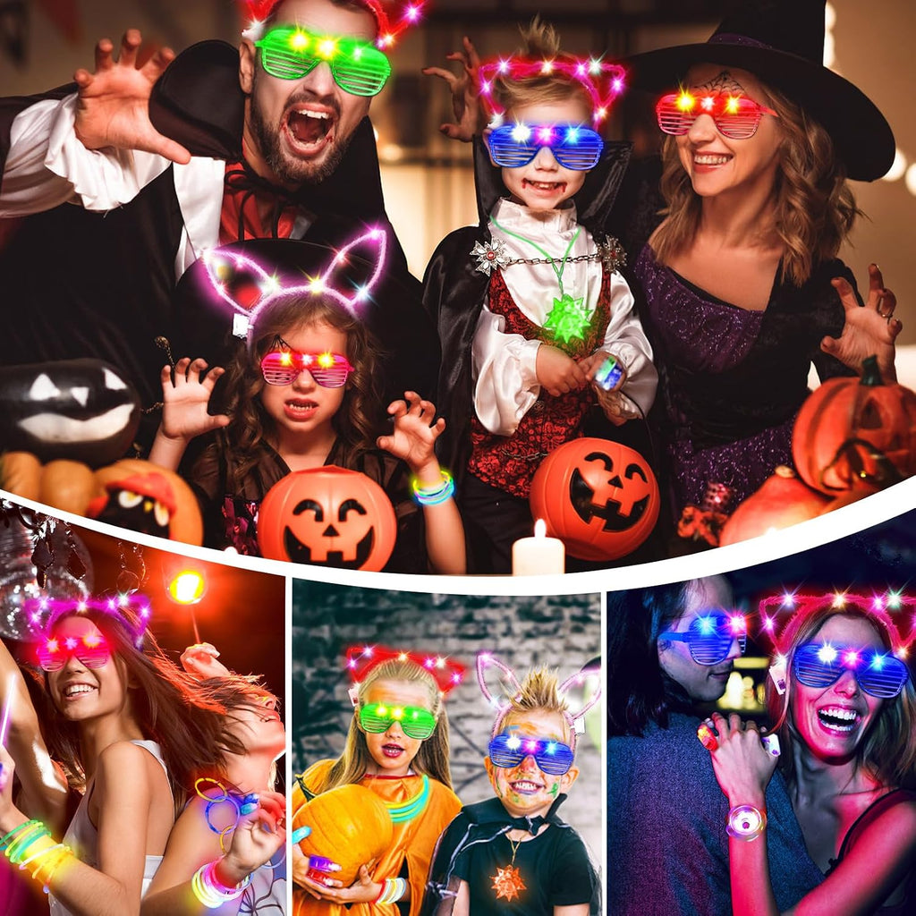 MIBOTE 269Pcs Led Light Up Toys Party Favors Glow in the Dark Party Supplies for Kid/Adults with Light Up Glasses,Headband,Rings,Bracelets,100 Glow Sticks Bulk Party Pack DIY Glow Neon Party Supplies