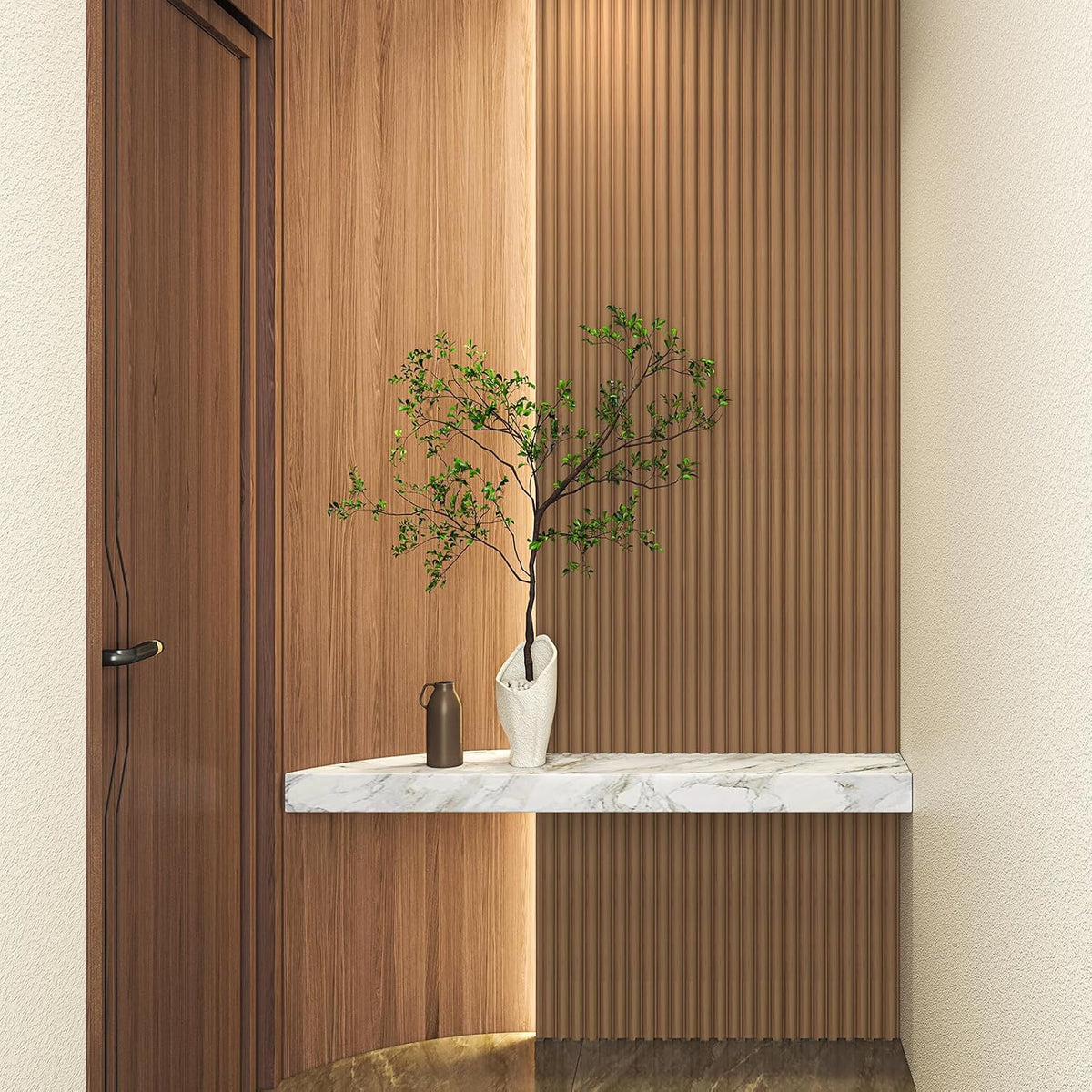 Art3d 108 x 5.7 in Fluted Wood Wall Paneling for Home Decor, Beaded Oak