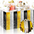 3 Pack 29 x108 Inch Black Gold Silver Foil Fringe Table Skirts Metallic Banner for Tinsel Streamer Garland Backdrop for Parade Floats Mother's Day, Graduate, Birthday, Wedding Party Decoration