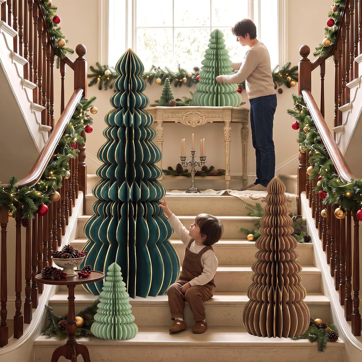 glikceil 3 set large honeycomb paper christmas tree on a desk or shelf