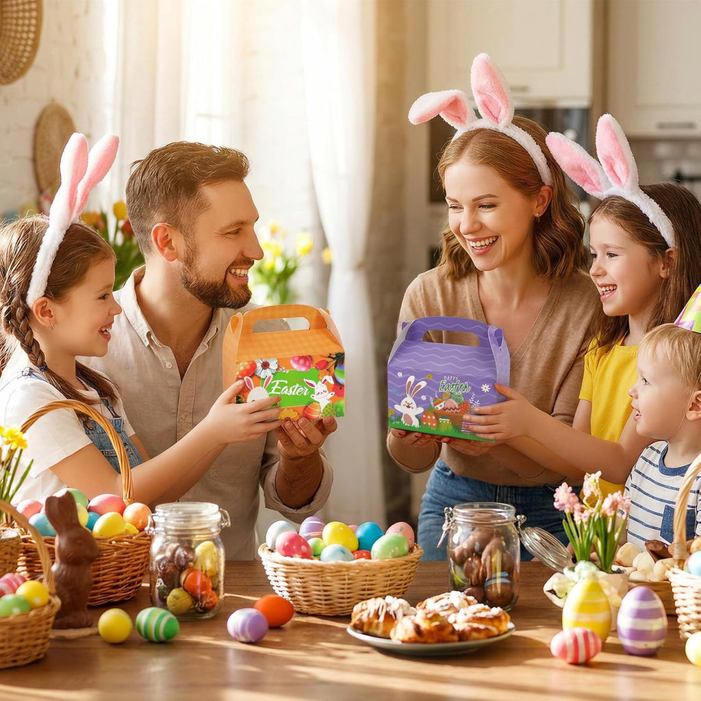 DERZIFUN 20 Pack Easter Treat Boxes with Handle, 6.5" x 3.5" x 6.5" Gable Boxes for Party Favors, Candy, Desserts, Easter Decorations